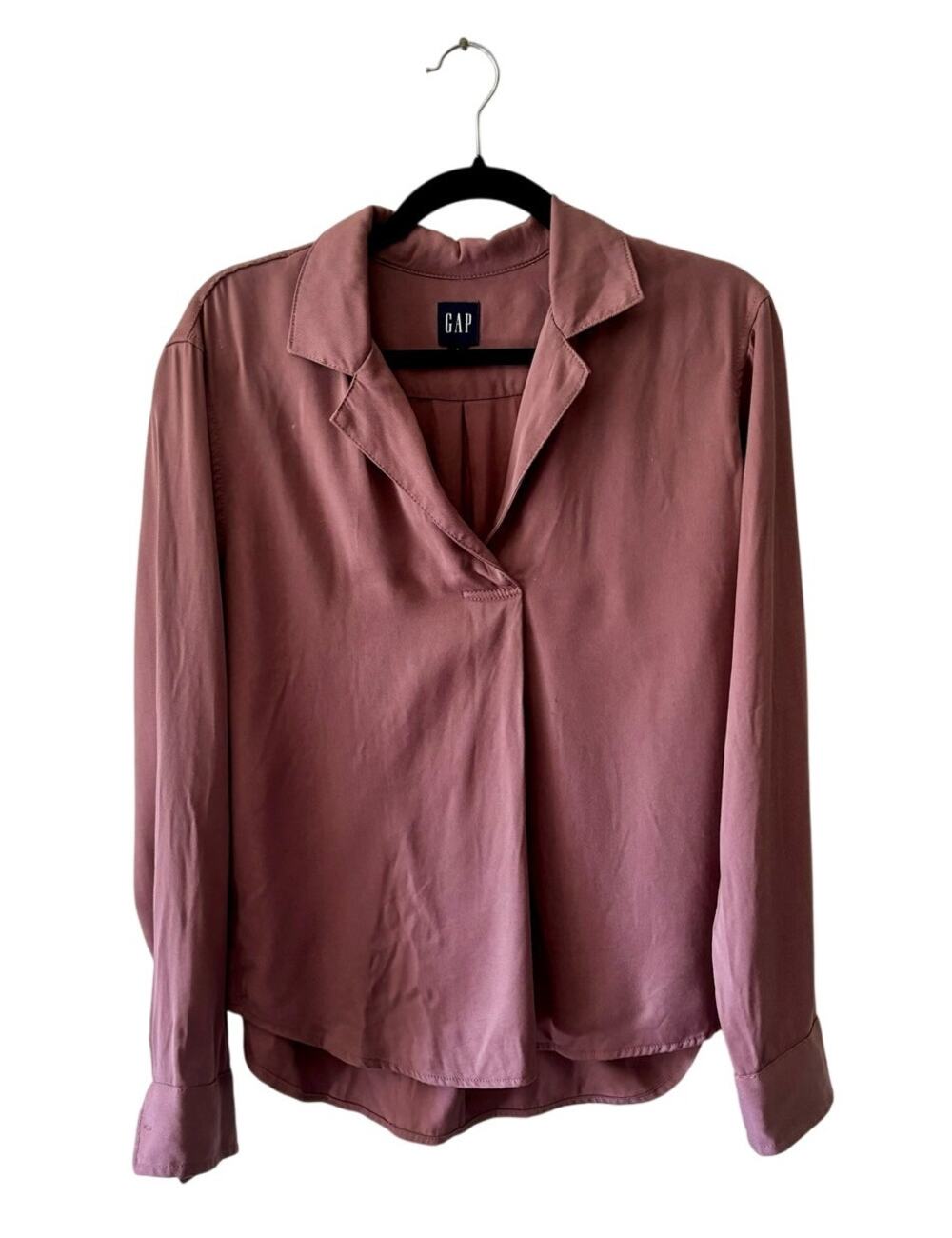 Gap Mauve Satin Long Sleeve Button Down Blouse Shirt Women's Size Small S